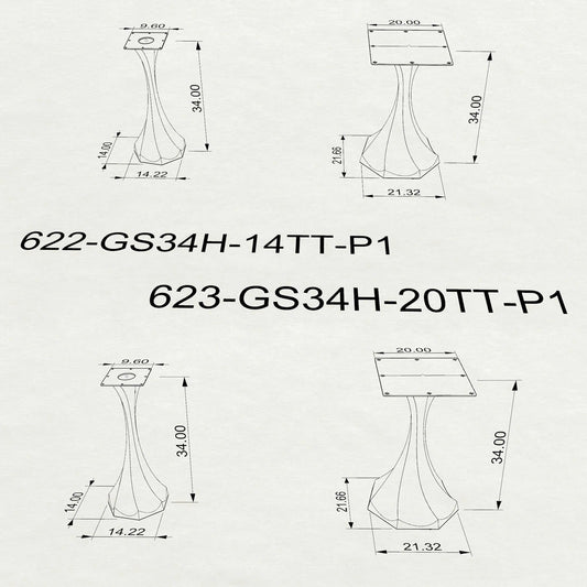 Counter Table Base 622/623 Lithe 34" H Mid-Century Style